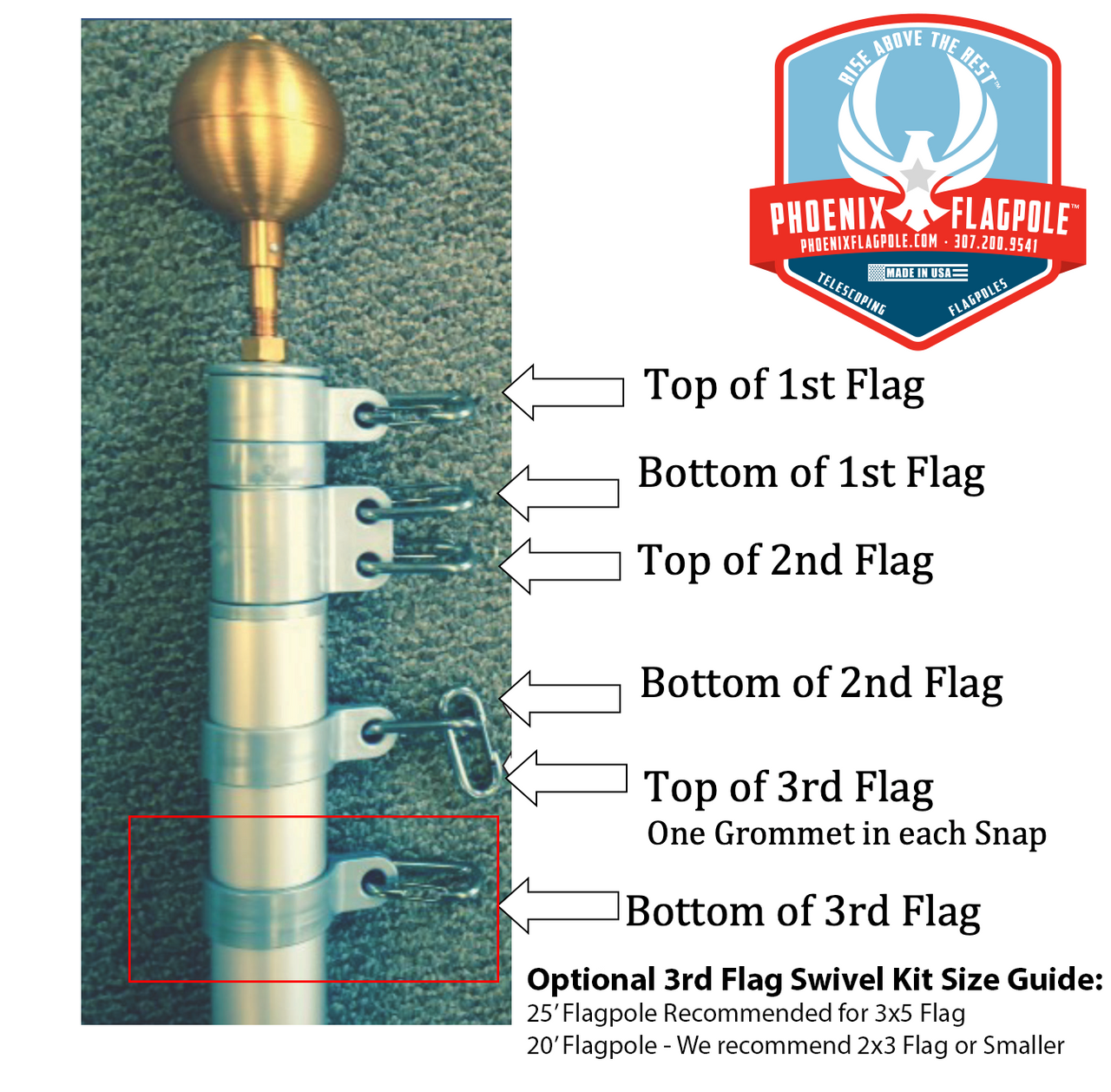 Gold Third Flag Attachment Set For Telescoping Flagpoles