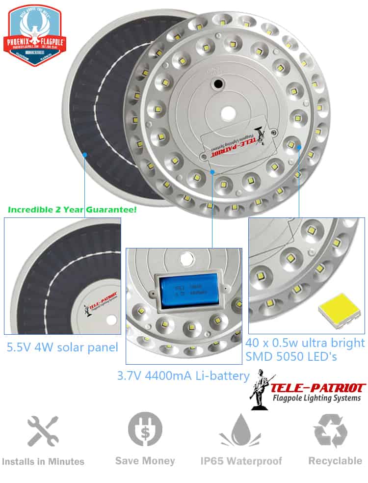 600 Series Solar Flagpole Light - Elite TelePatriot Phoenix Light System