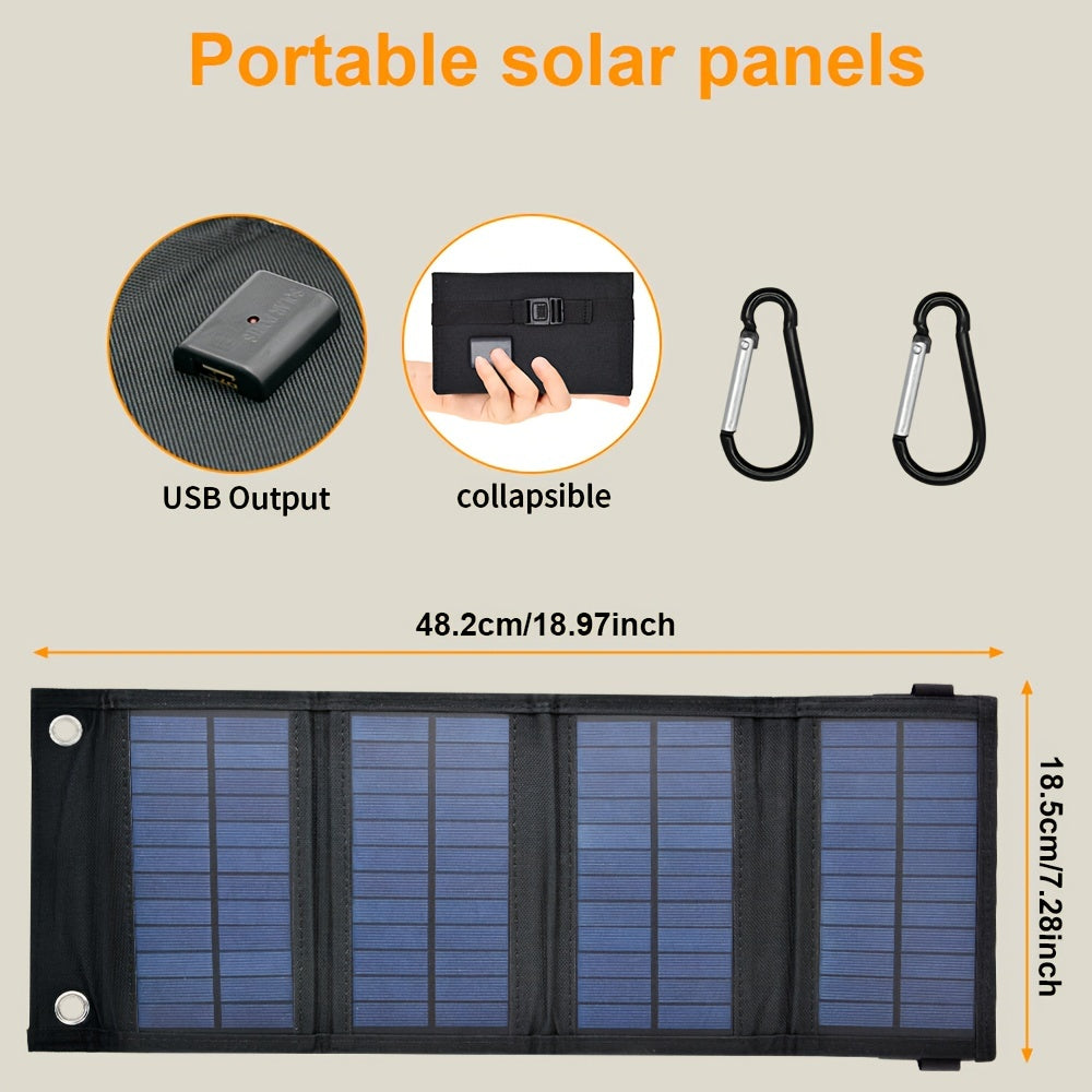 1Pc Portable USB Foldable Solar Panel - Waterproof Folding Solar Panels for Mobile Phone Battery and Tablets Charger, and for Outdoor Camping Home