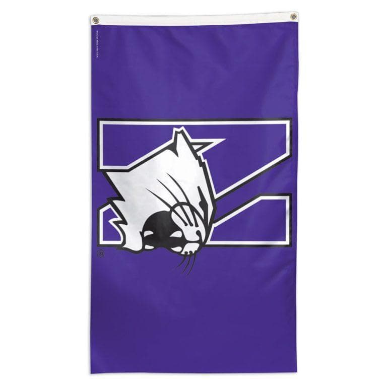 NCAA team Northwestern Wildcats flag for sale for use on a flagpole.