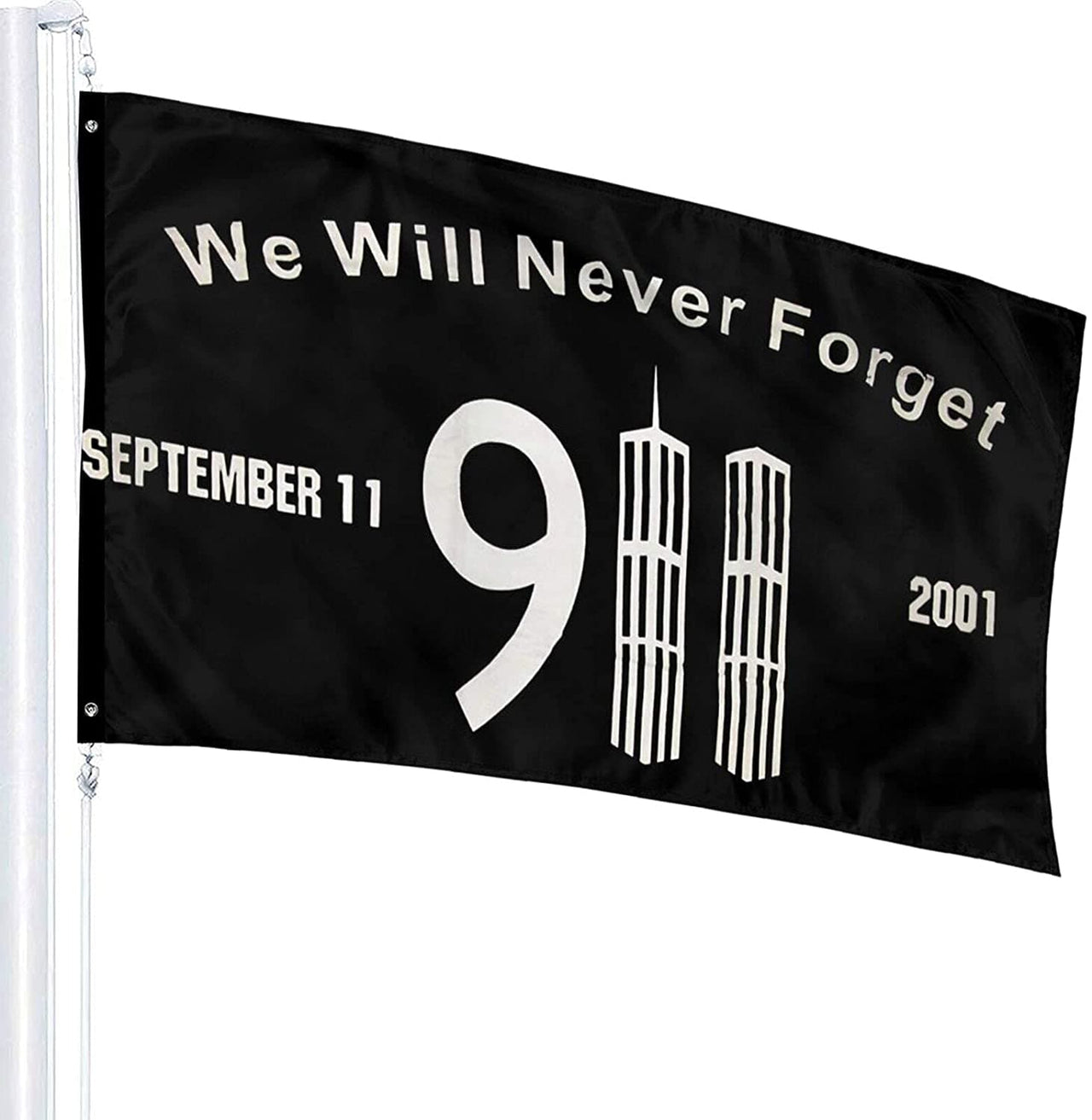 We Will Never Forget 9/11 Commemorative Premium Oxford Flag Black 3FT x 5FT