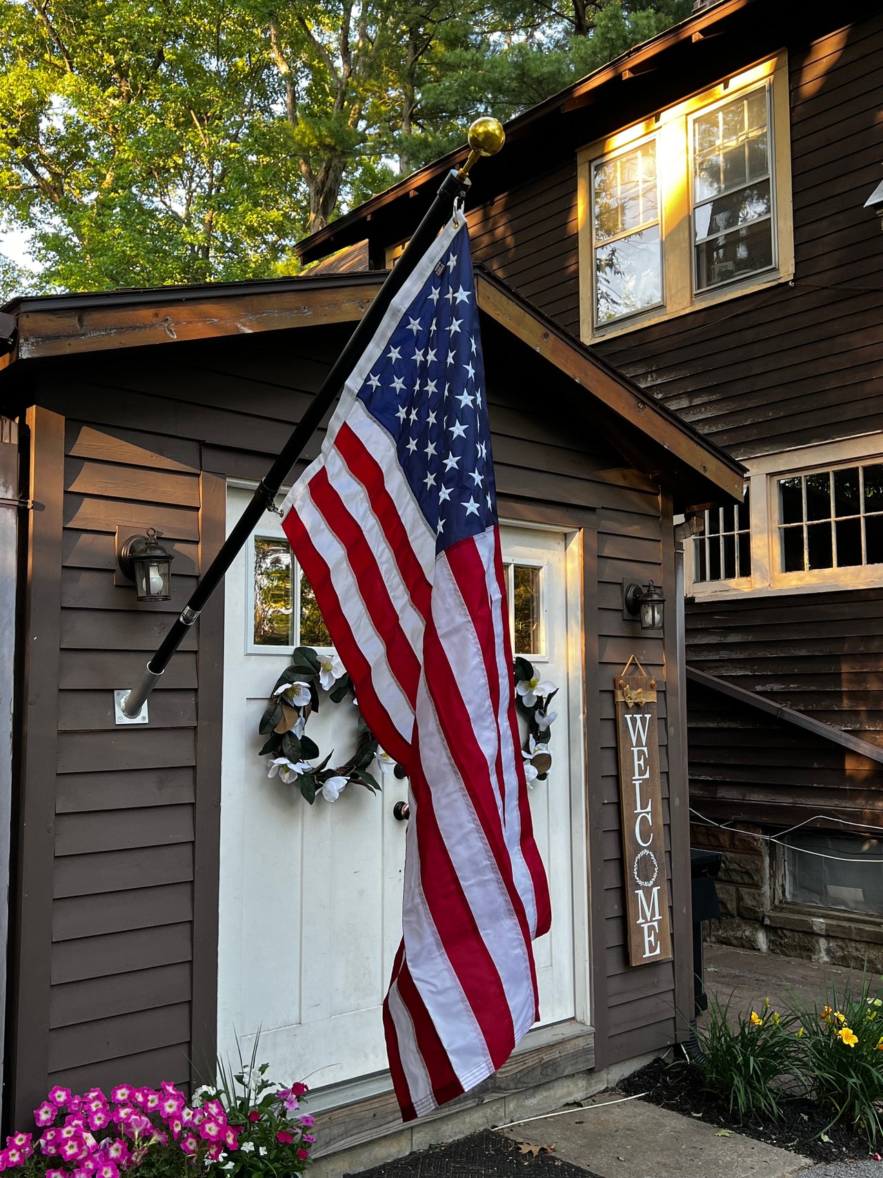 6FT Phoenix Outrigger Flag Pole Set w/ 3'x5' Premium Nylon American Flag & Embroidered Stars & Gold Ball Topper