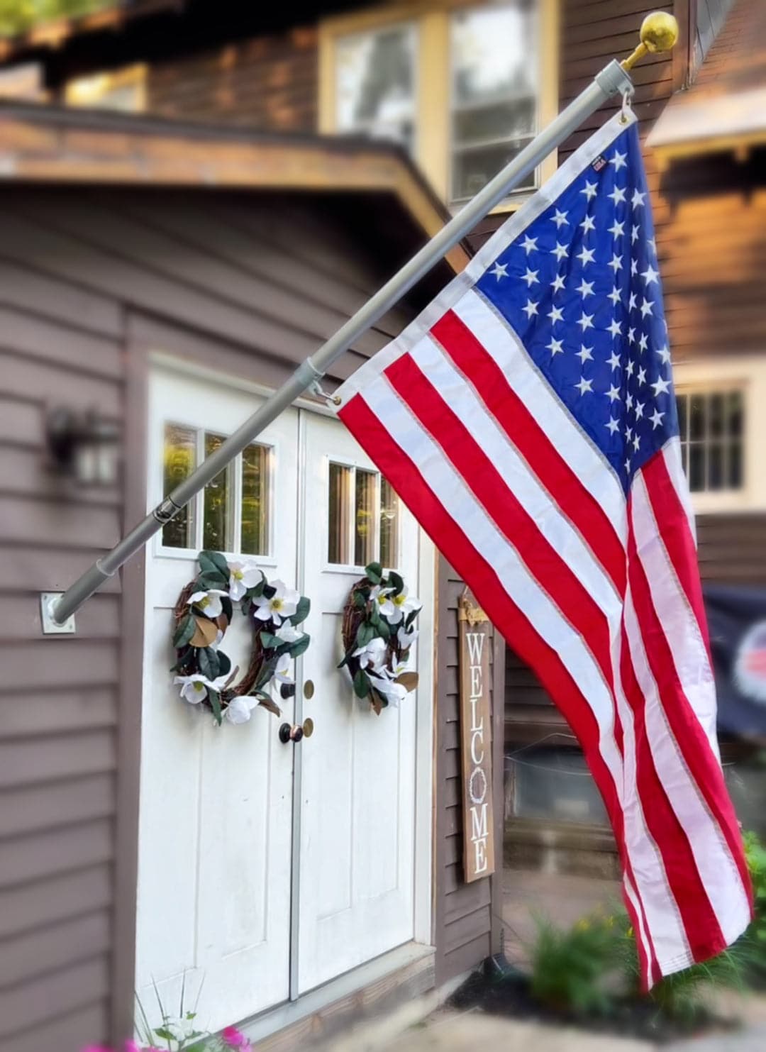 6FT Phoenix Outrigger Flag Pole Set w/ 3'x5' Premium Nylon American Flag & Embroidered Stars & Gold Ball Topper