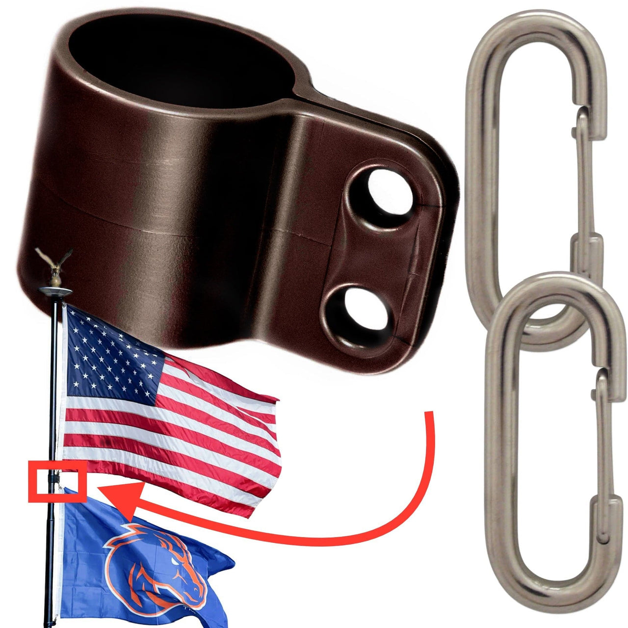 Double Flag Harness Freedom Ring 360 Swiveling Set for Telescoping Flagpoles