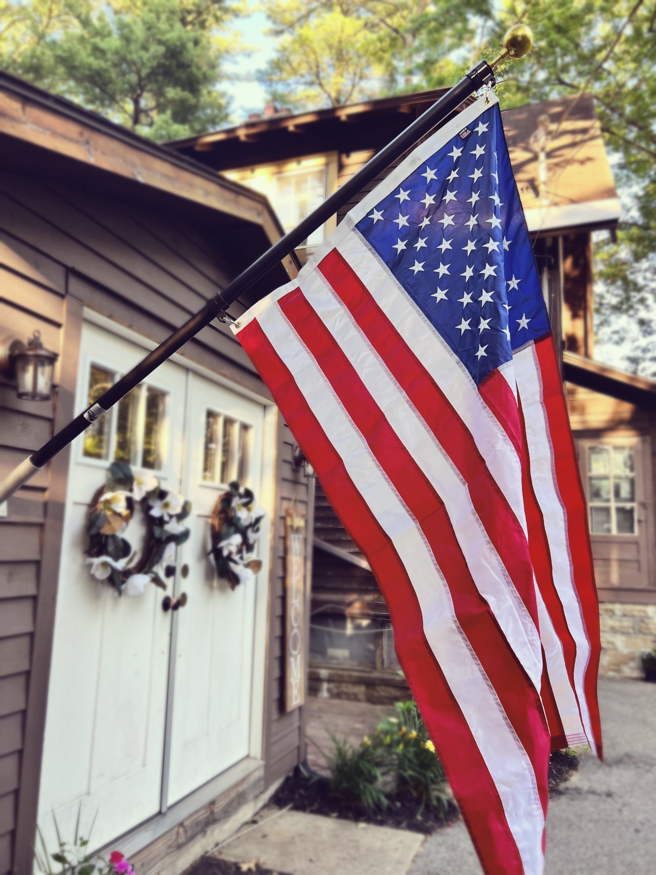 6FT Phoenix Outrigger Flag Pole Set w/ 3'x5' Premium Nylon American Flag & Embroidered Stars & Gold Ball Topper