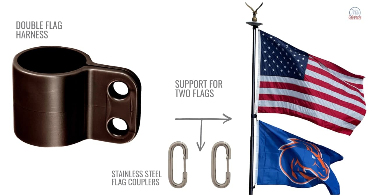 Double Flag Harness Freedom Ring 360 Swiveling Set for Telescoping Flagpoles