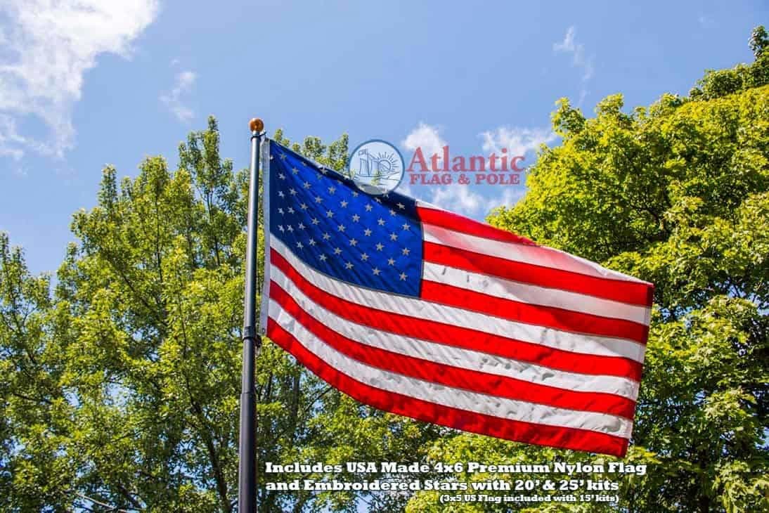 Telescoping Flagpole With Free American Flag Securi-Shur Anti-Theft Locking Clamp And Lifetime Guarantee American Made Flagpole