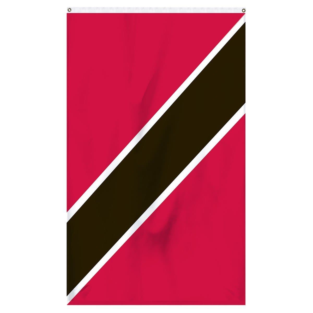 Trinidad and Tobago National Flag for sale to buy online from Atlantic Flag and Pole. Red flag with a diagonal black stripe with white border down it's center. 