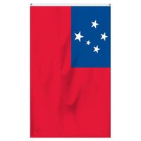 Thumbnail for Western Samoa National flag for sale to buy online from Atlantic Flag and Pole, an American company. A red field with the blue rectangle on the upper hoist-side quadrant bearing the Southern Cross of four white larger five-pointed stars and the smaller star in the center.