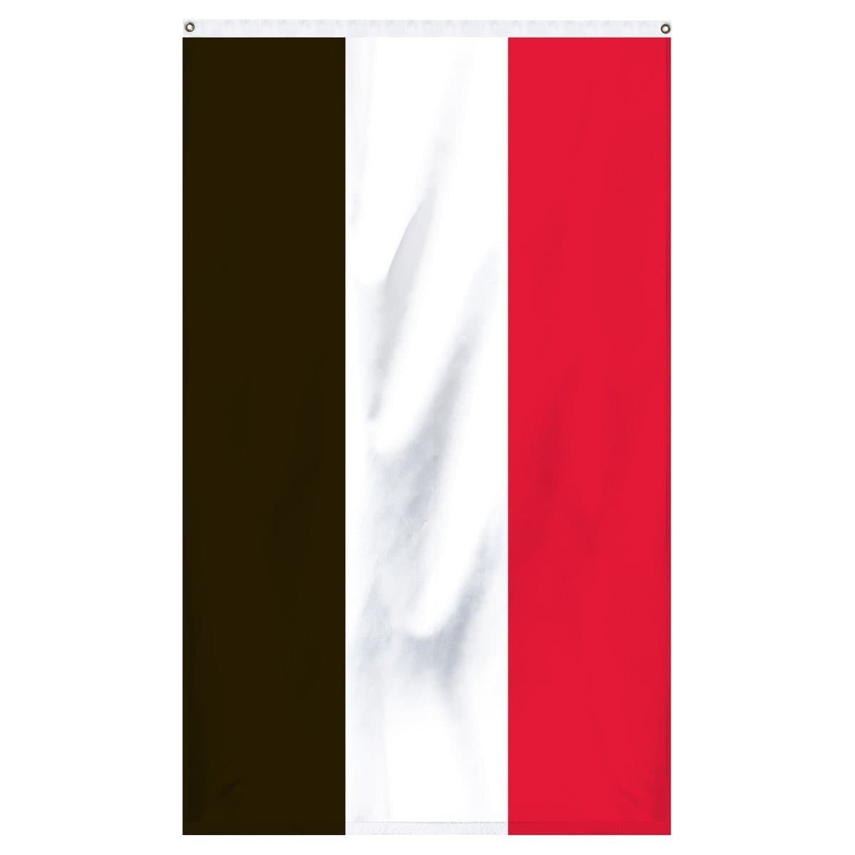 Yemen National flag for sale to buy online from Atlantic Flag and Pole, an American company. A horizontal tricolor of red, white and black.